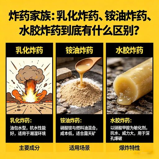 合水炸药家族：乳化炸药、铵油炸药、水胶炸药到底有什么区别？